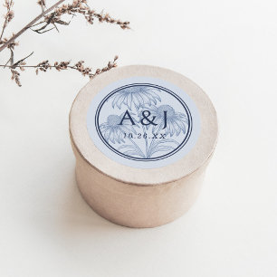 Sticker Rond Élégant Confleur Botanique Dusty Mariage Bleu