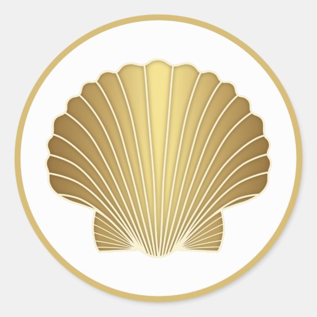 Sticker Rond Elégant coquille de pétoncle d'or (Devant)