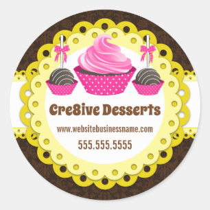 Sticker Rond Élégant côtelettes de gâteau Cupcake Boulangerie d