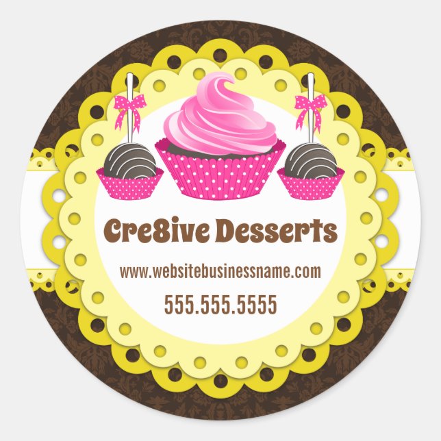 Sticker Rond Élégant côtelettes de gâteau Cupcake Boulangerie d (Devant)