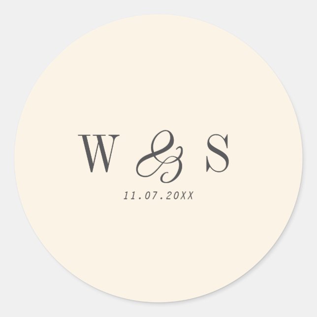 Sticker Rond Élégant couple mariage initial crème naturelle (Devant)