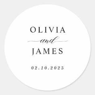 Sticker Rond Élégant Couple Noms Typographie Script Mariage