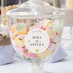 Sticker Rond élégant crème coeur doré mariage