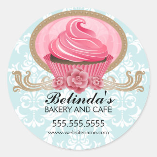 Sticker Rond Élégant Cupcake Boulangerie Boîte Sceau