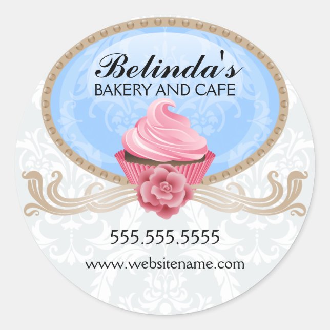 Sticker Rond Élégant Cupcake Boulangerie Boîte Sceau (Devant)