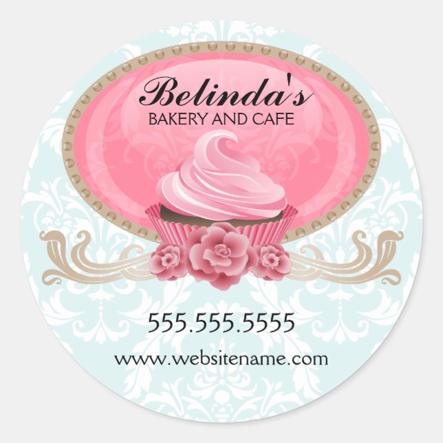 Sticker Rond Élégant Cupcake Boulangerie Cachets (Devant)