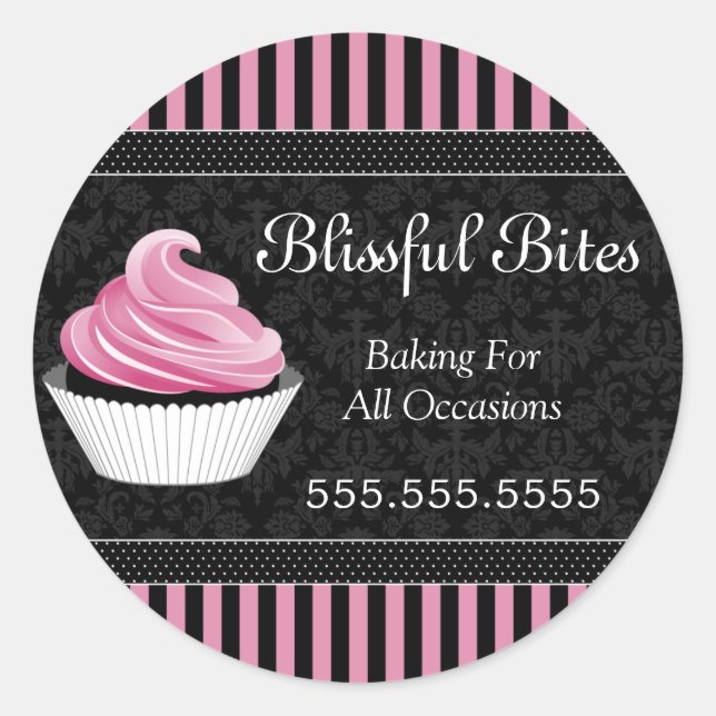 Sticker Rond Élégant Cupcake Boulangerie Cachets (Devant)