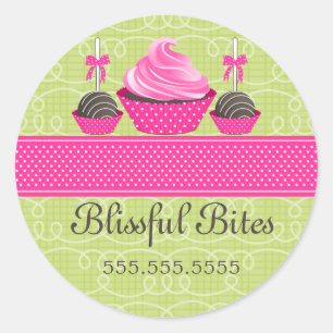 Sticker Rond Élégant Cupcake Cake Pops Boulangerie Cachets