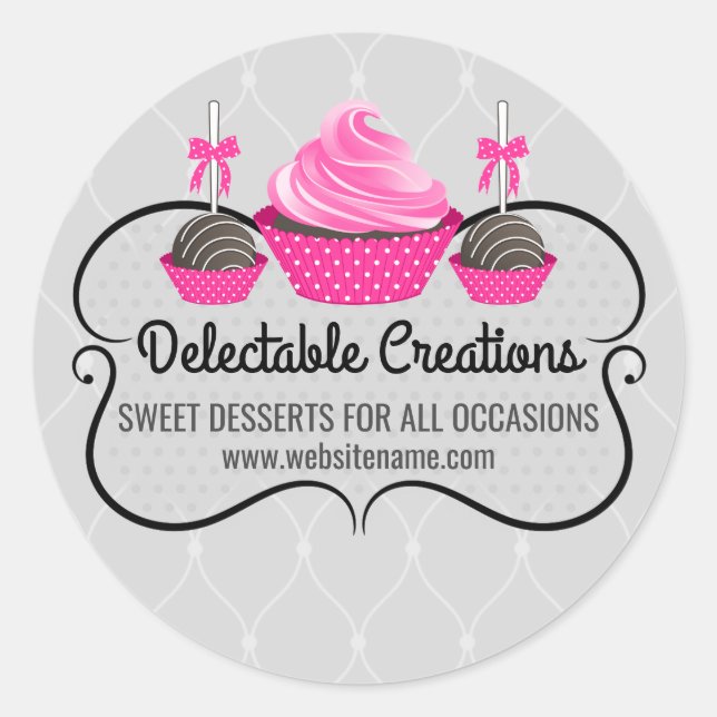 Sticker Rond Élégant Cupcake et Cake Pops Boulangerie Cachets (Devant)