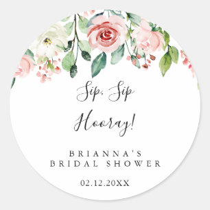 Sticker Rond Élégant Dainty Floral Sip Sip Hourra Enterrement d