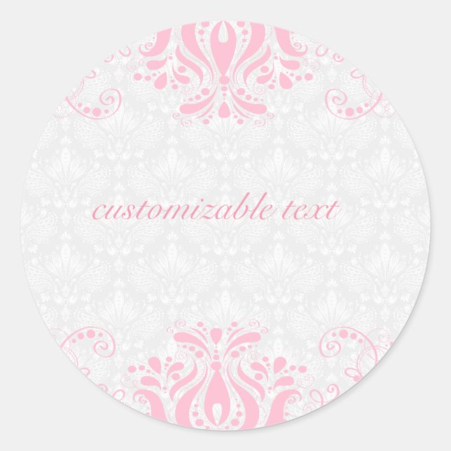 Sticker Rond Élégant Damas Et Fils Roses Et Blancs 2 (Devant)