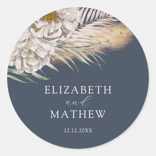 Sticker Rond Elegant Dark Sage Pampas Grass Wedding (Devant)