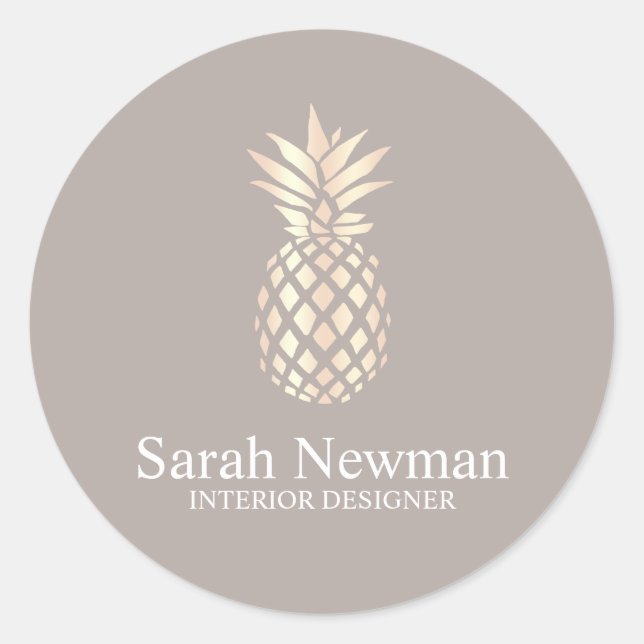 Sticker Rond Elégant designer rose d'intérieur d'ananas (Devant)