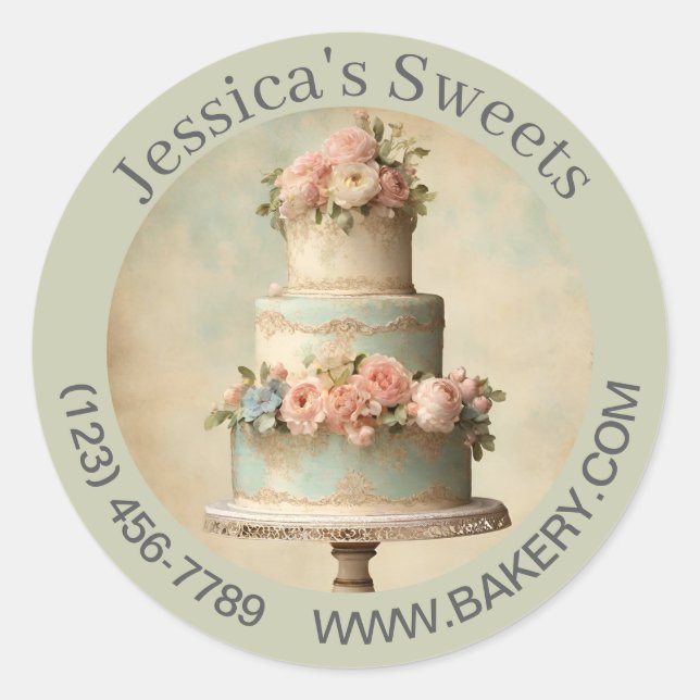 Sticker Rond Élégant dessert Baker Cake Caterer Cupcake Bakery (Devant)