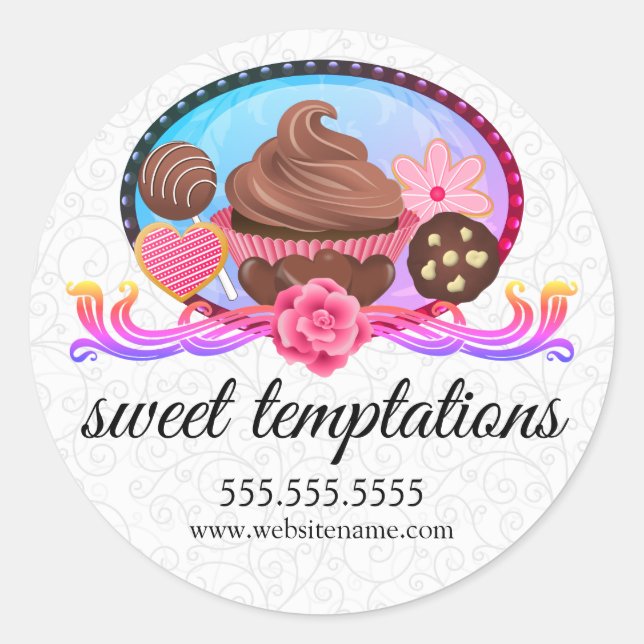 Sticker Rond Élégant Desserts Boulangerie Couvercles (Devant)