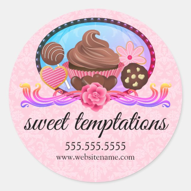 Sticker Rond Élégant Desserts Boulangerie Couvercles (Devant)