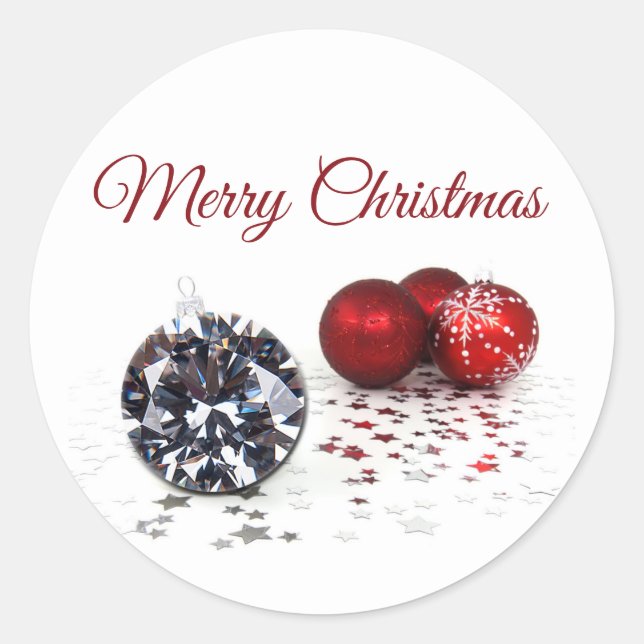 Sticker Rond Élégant Diamant et Ornements de Noël Rouge (Devant)