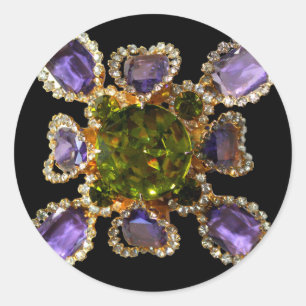 Sticker Rond Élégant Diamants d'Améthyste Violet Émeraude