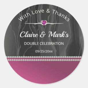 Sticker Rond Élégant Double Anniversaire Avec Amour et Remercie