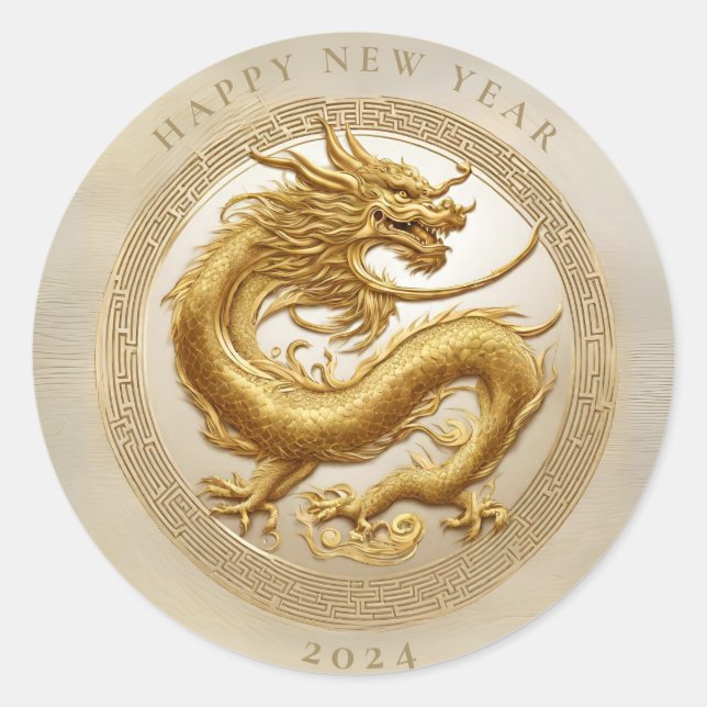 Sticker Rond Elégant dragon d'or chinois du Nouvel An (Devant)