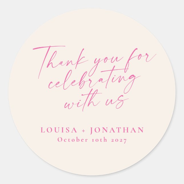 Sticker Rond Elegant Ecru Pink Script tendance Merci personnali (Devant)