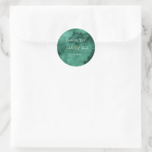 Sticker Rond Élégant Emerald Green Aquarelle Noms de lavage
