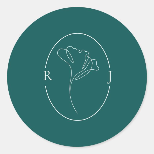 Sticker Rond Elegant Emerald Outlined Monogram Wedding (Devant)