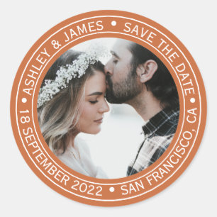 Sticker Rond Élégant Enregistrer la date Mariage Enveloppe phot
