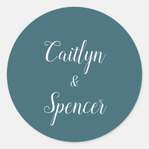 Sticker Rond Elégant enveloppe Mariage Turquoise et blanc