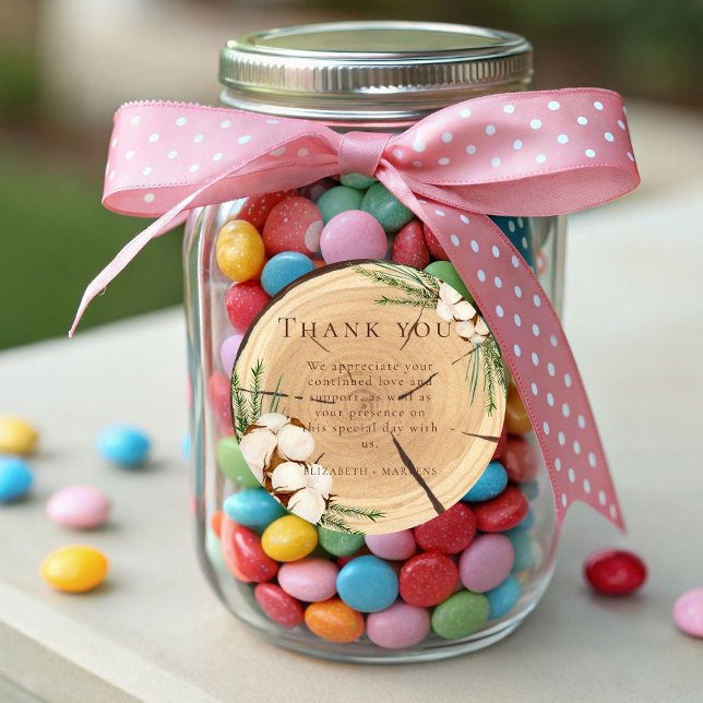 Sticker Rond Élégant et chic Mariage en bois Merci rustique (Créateur téléchargé)