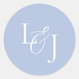 Sticker Rond Élégant et élégant Dusty Blue Monogram Mariage