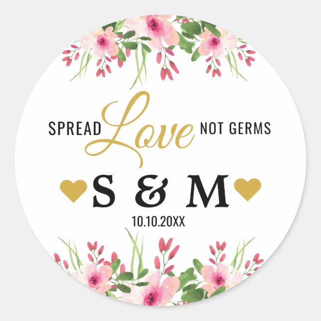 Sticker Rond Élégant Étalon Aimer Rose Floral Mariage Monogramm (Devant)