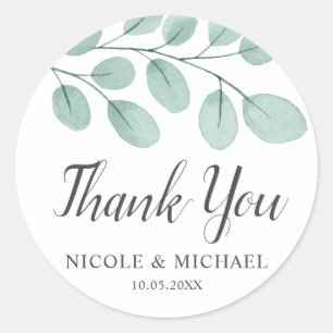 Sticker Rond Élégant Eucalyptus Aquarelle Merci
