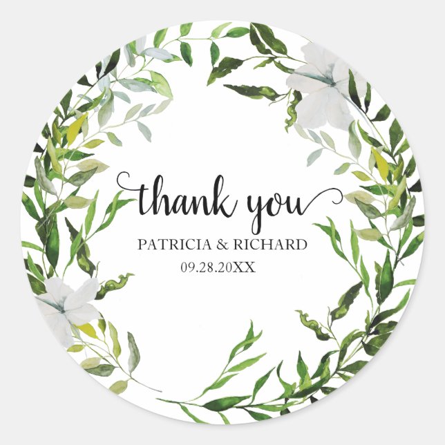 Sticker Rond Elégant Eucalyptus Merci Mariage (Devant)