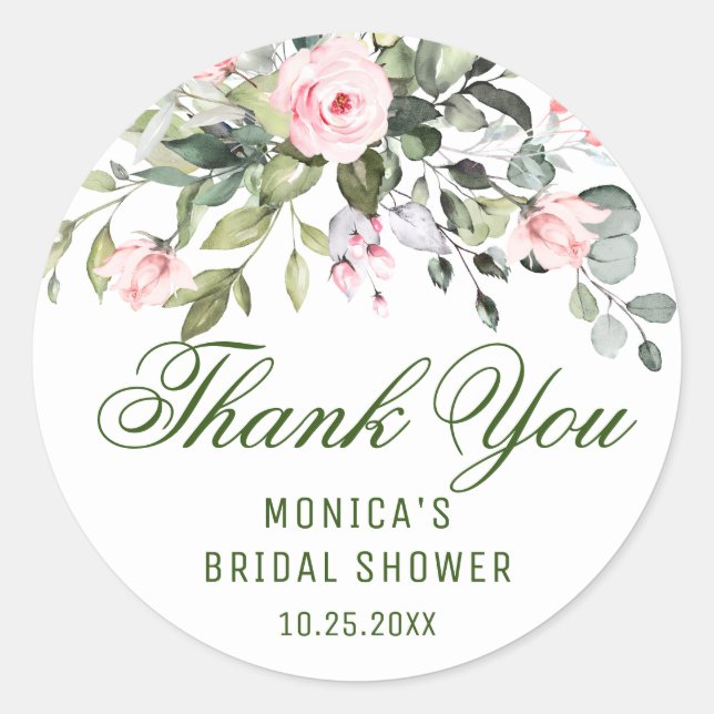 Sticker Rond Elégant Eucalyptus rose Merci Rose (Devant)