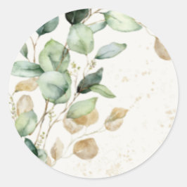 Sticker Rond Elégant Eucalyptus Verdure & Or Accents Mariage