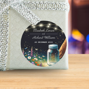 Sticker Rond Élégant Faire-part de mariage rustique de luciole