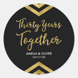 Sticker Rond Elégant Faux Gold Chevron 30e anniversaire Mariage
