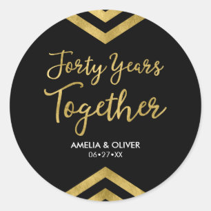 Sticker Rond Elégant Faux Gold Chevron 40e anniversaire Mariage