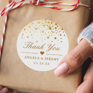 Sticker Rond Elégant Faux Gold Foil Confetti Mariage Merci