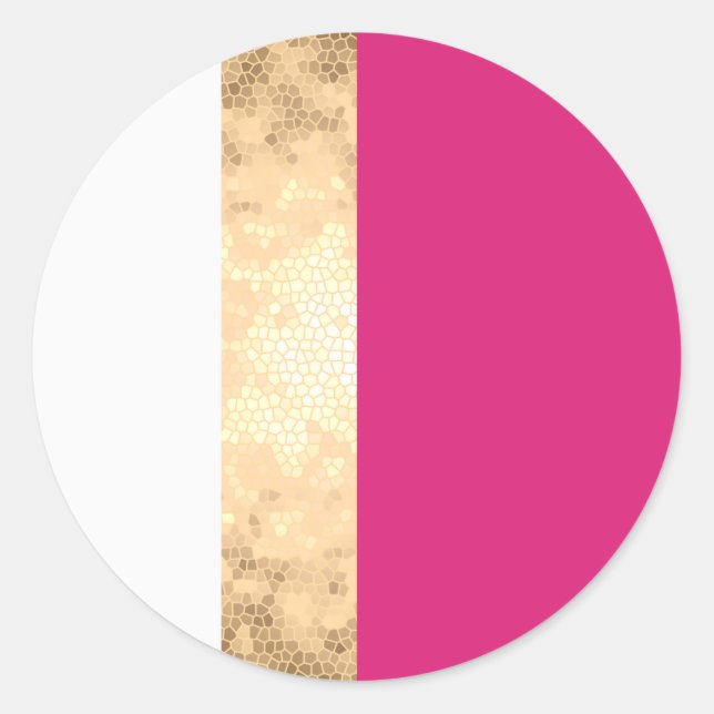 Sticker Rond élégant faux or rose rayures blanches (Devant)