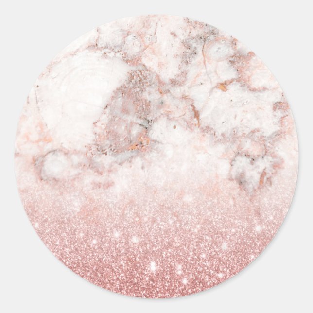 Sticker Rond Elégant Faux Rose Gold Parties scintillant Marbre  (Devant)