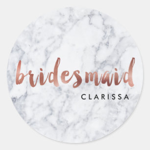 Sticker Rond élégant faux rose or blanc marbre bridesmaid