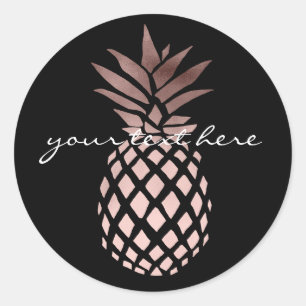 Sticker Rond élégant faux rose or tropical ananas