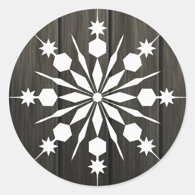 Sticker Rond Élégant Festif Rustique Faisceau de neige Noël (Devant)
