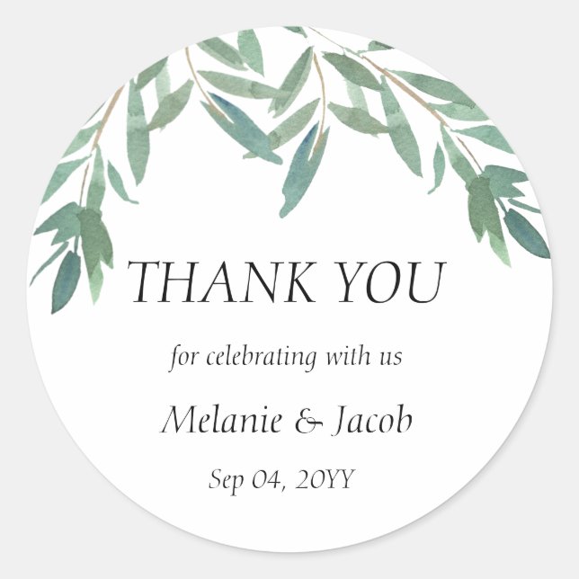 Sticker Rond Élégant feuillage vert (Devant)