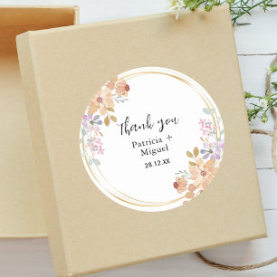 Sticker Rond Élégant feuillage vert aquarelle mariage remerciem