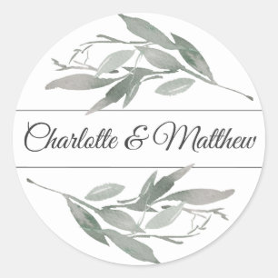 Sticker Rond Élégant Feuille Botanique Mariage Sage