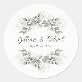 Sticker Rond Elégant Feuille d'aquarelle Mariage