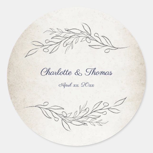 Sticker Rond Élégant Feuille doux Mariage de script (Devant)
